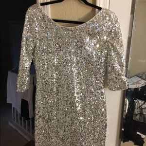 Silver sequin 3/4 sleeve dress